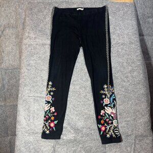 JW Los Angeles Black Embroidered Floral Leggings Womens Size M